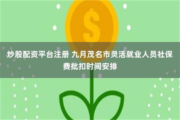 炒股配资平台注册 九月茂名市灵活就业人员社保费批扣时间安排
